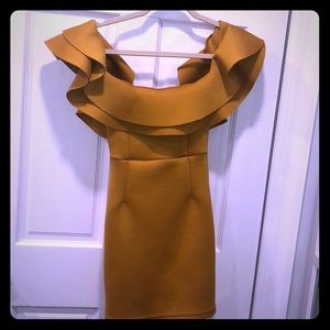 Yellow mustard off the shoulder dress!